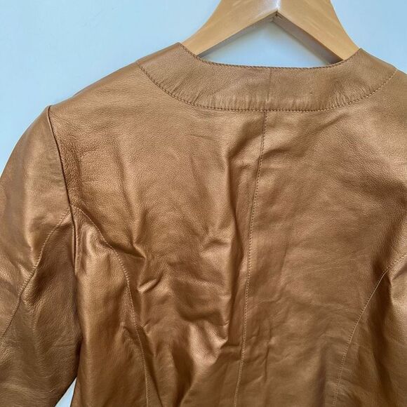 J’Envie Leather Jacket Metallic Copper 3/4 length sleeves snaps size women’s M - Picture 7 of 11
